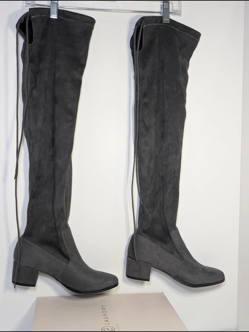 Chinese Laundry Mystical Gray Over The Knee Boots Sz 5.5 Low Block Heel NIB